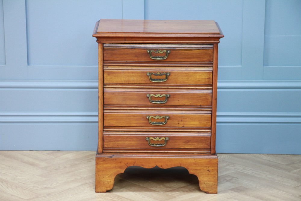 Antique Edwardian Walnut Small Music Sheet Cabinet Chest of 5 Drop Front Drawers View II