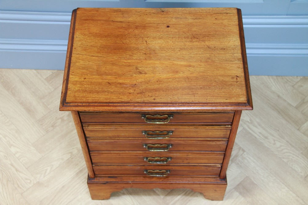 Antique Edwardian Walnut Small Music Sheet Cabinet Chest of 5 Drop Front Drawers View VI
