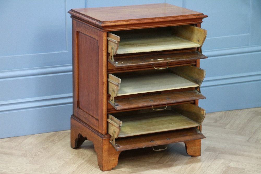 Antique Edwardian Walnut Small Music Sheet Cabinet Chest of 5 Drop Front Drawers View VII