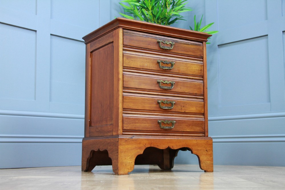 Antique Edwardian Walnut Small Music Sheet Cabinet Chest of 5 Drop Front Drawers View IX