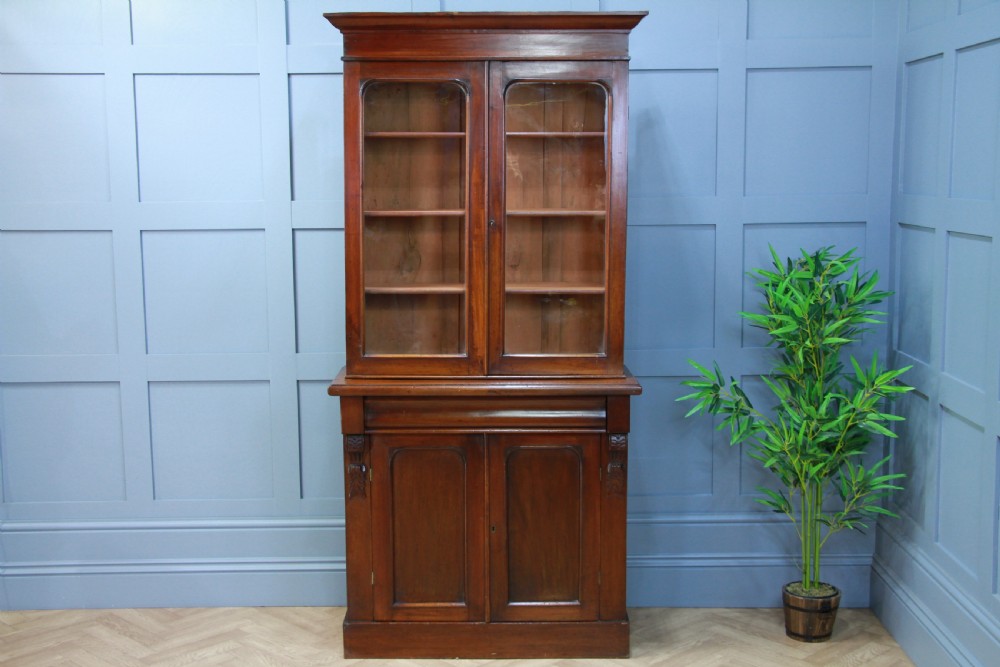 Antique Original Victorian Mahogany Small Glazed Chiffonier Bookcase Cabinet