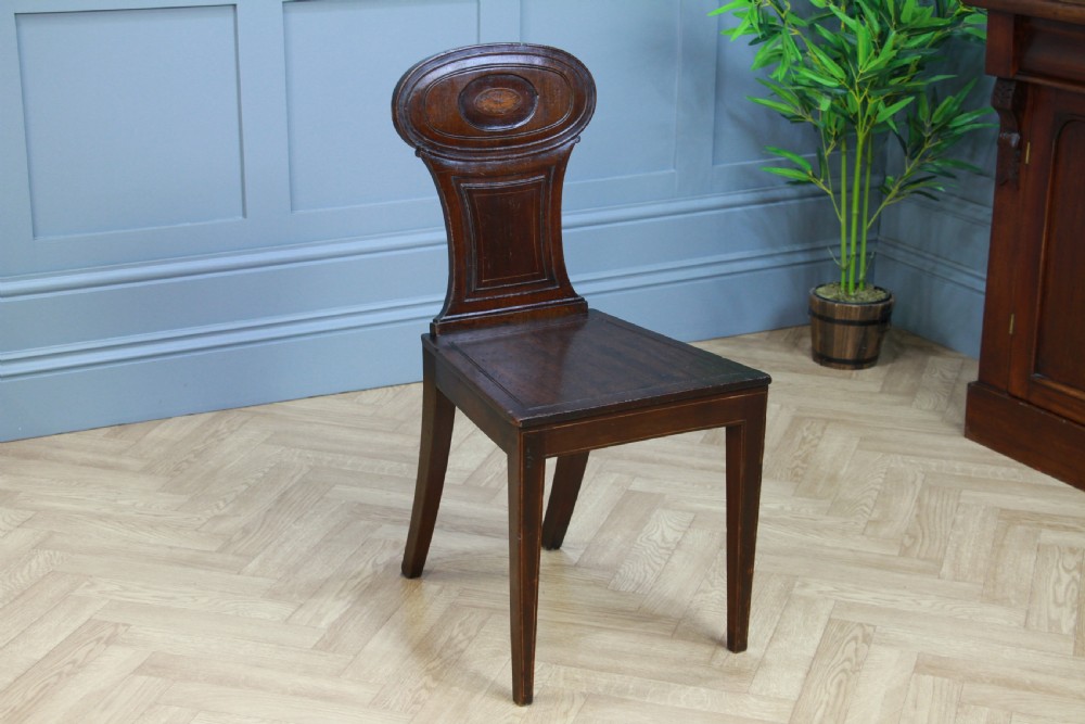 Antique Georgian Regency Solid Mahogany Carved & Inlaid Single Hall Chair C1810 View II