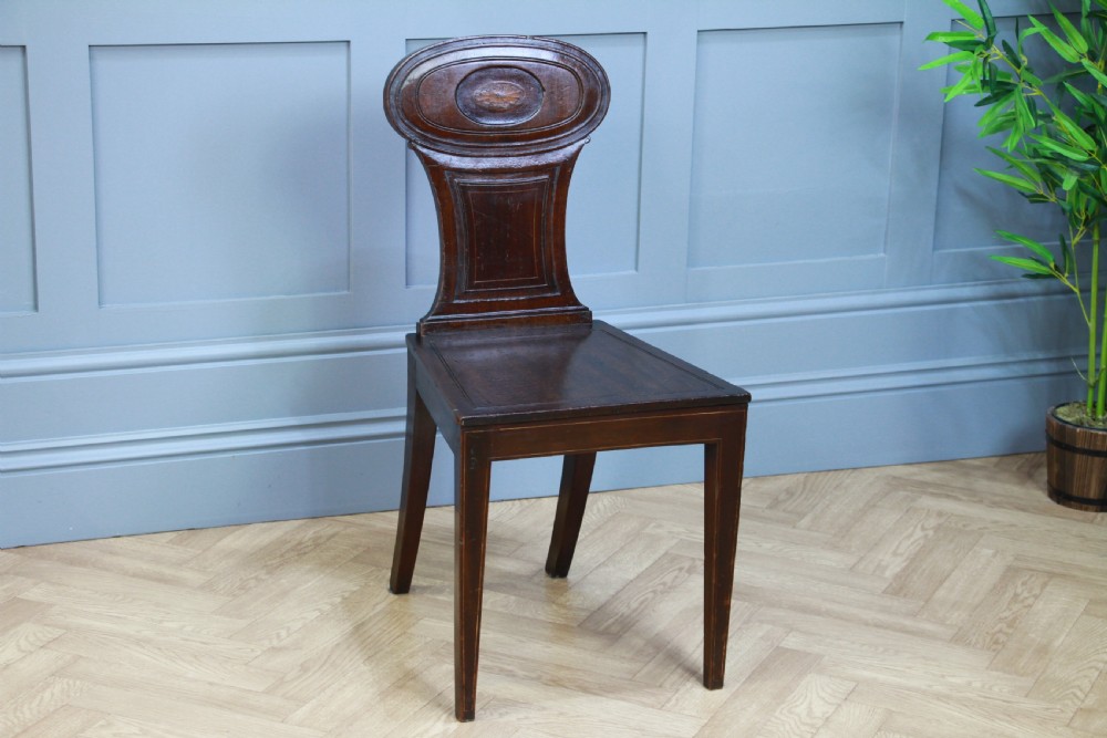 Antique Georgian Regency Solid Mahogany Carved & Inlaid Single Hall Chair C1810 View III