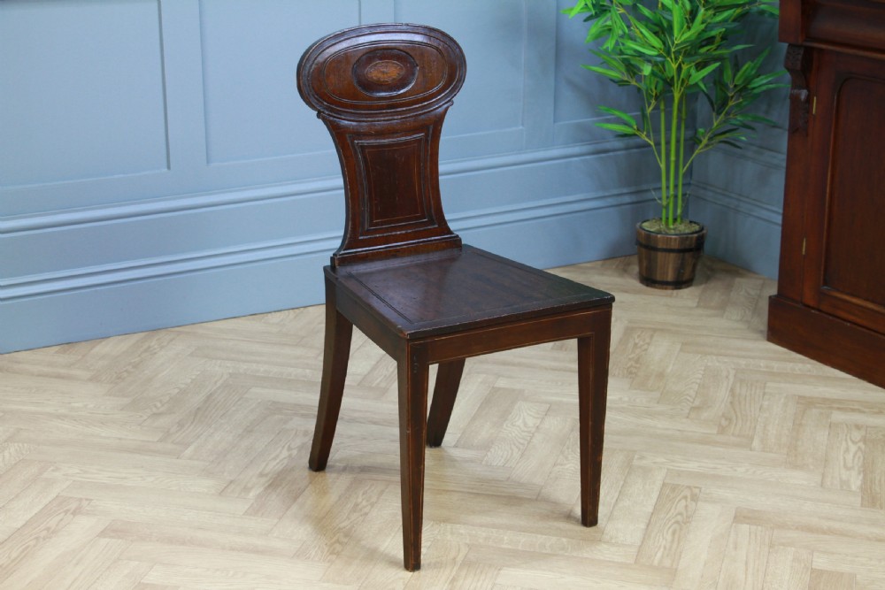 Antique Georgian Regency Solid Mahogany Carved & Inlaid Single Hall Chair C1810 View IV