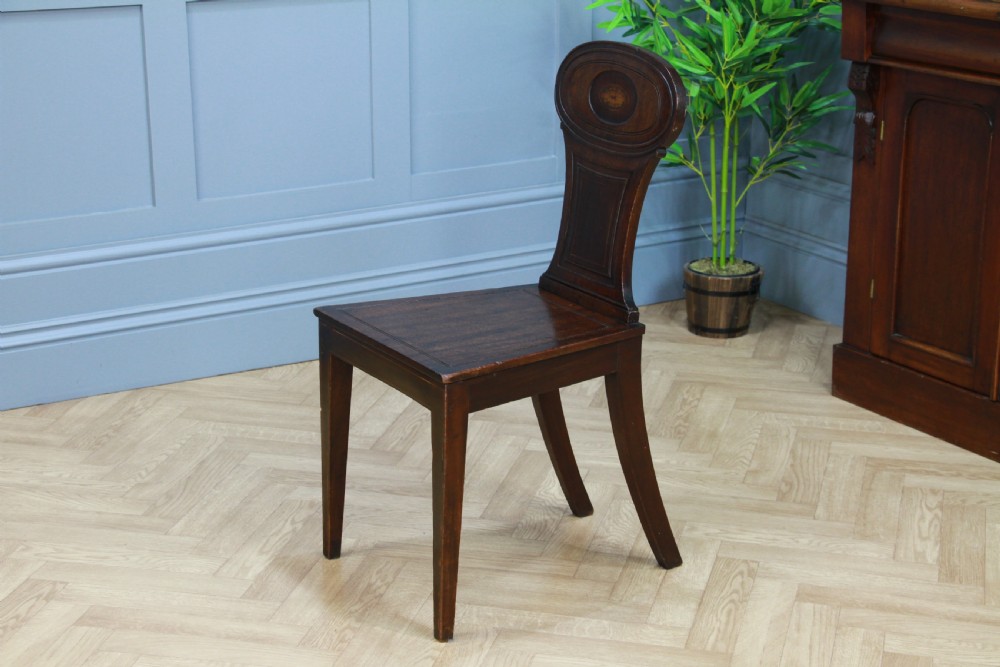 Antique Georgian Regency Solid Mahogany Carved & Inlaid Single Hall Chair C1810 View V