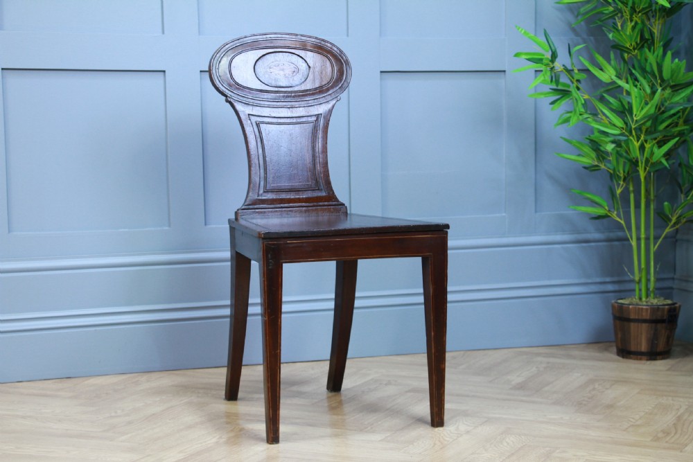 Antique Georgian Regency Solid Mahogany Carved & Inlaid Single Hall Chair C1810 View VI