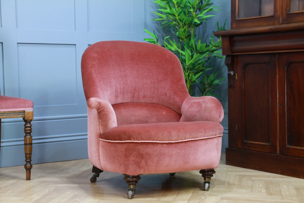 Antique Original Late Victorian Edwardian Upholstered Tub Nursing Armchair Chair View II