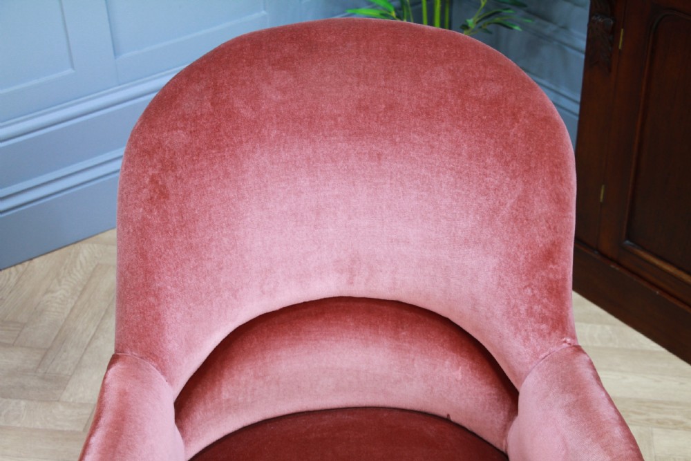 Antique Original Late Victorian Edwardian Upholstered Tub Nursing Armchair Chair View IV