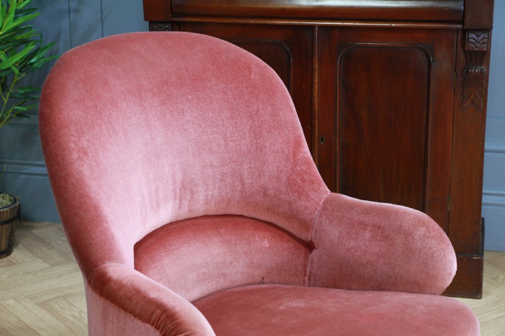 Antique Original Late Victorian Edwardian Upholstered Tub Nursing Armchair Chair View V