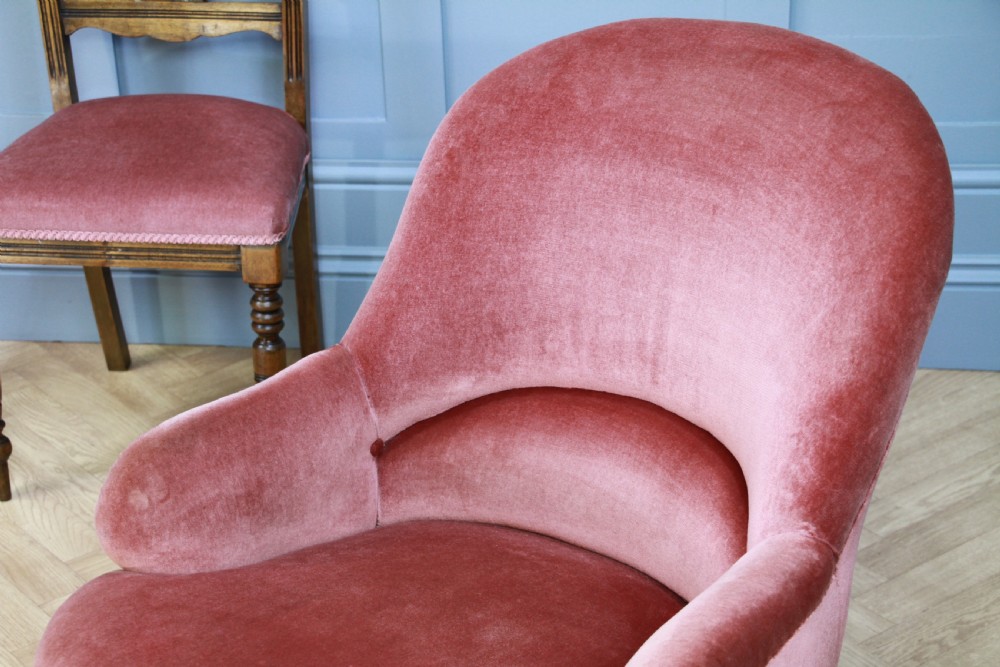 Antique Original Late Victorian Edwardian Upholstered Tub Nursing Armchair Chair View VI
