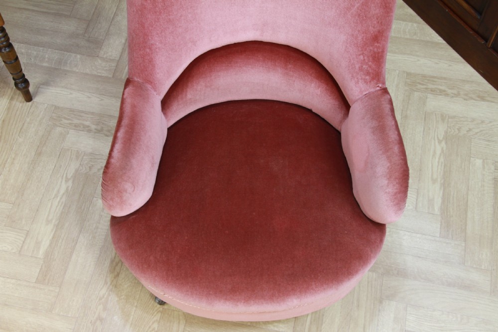 Antique Original Late Victorian Edwardian Upholstered Tub Nursing Armchair Chair View VII