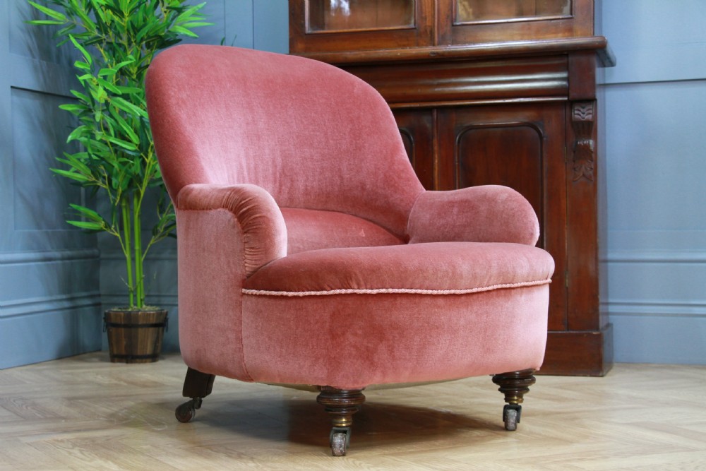 Antique Original Late Victorian Edwardian Upholstered Tub Nursing Armchair Chair View X