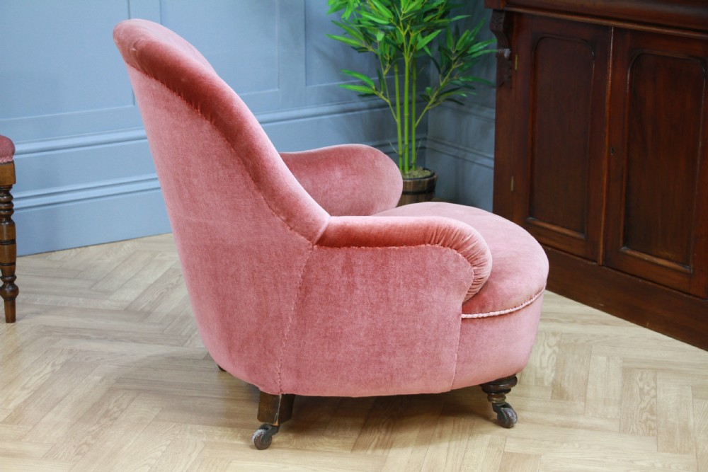 Antique Original Late Victorian Edwardian Upholstered Tub Nursing Armchair Chair View XII