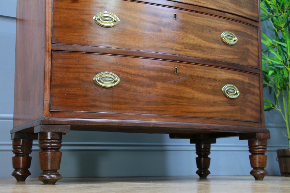 Antique Original Georgian Small Bow Front Mahogany Chest of 4 Drawers C1820 View V
