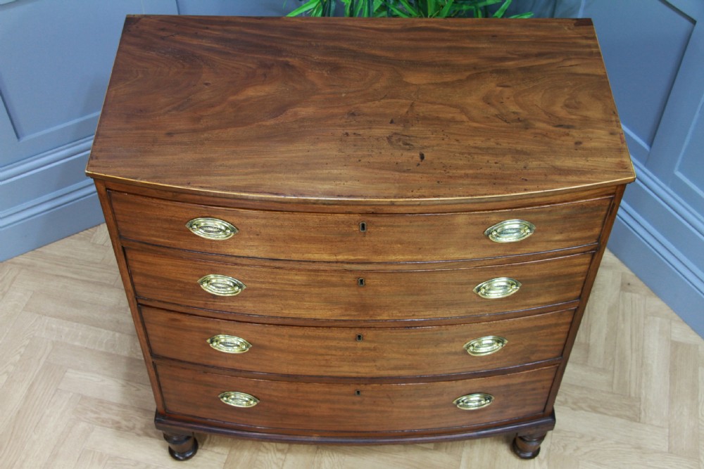 Antique Original Georgian Small Bow Front Mahogany Chest of 4 Drawers C1820 View VIII
