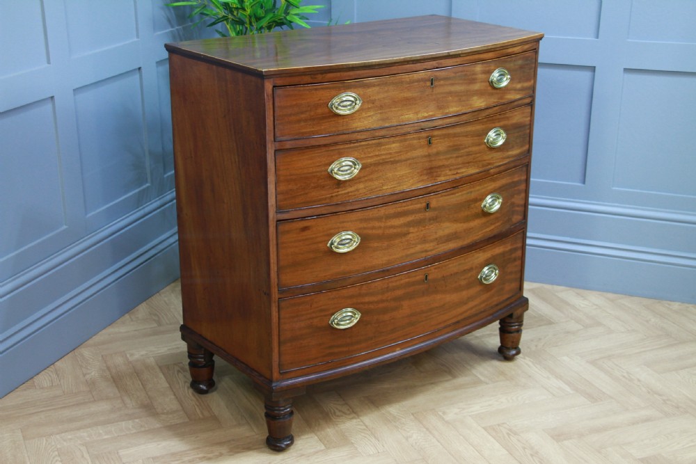 Antique Original Georgian Small Bow Front Mahogany Chest of 4 Drawers C1820 View IX