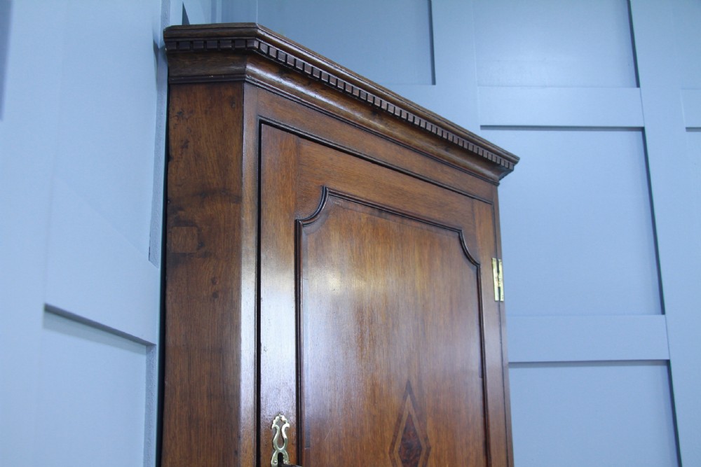 Antique Georgian Oak Inlaid Corner Wall Hanging Cupboard Cabinet Drinks C1825 View IV