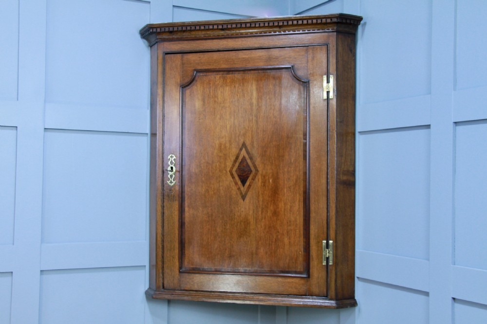 Antique Georgian Oak Inlaid Corner Wall Hanging Cupboard Cabinet Drinks C1825 View VII