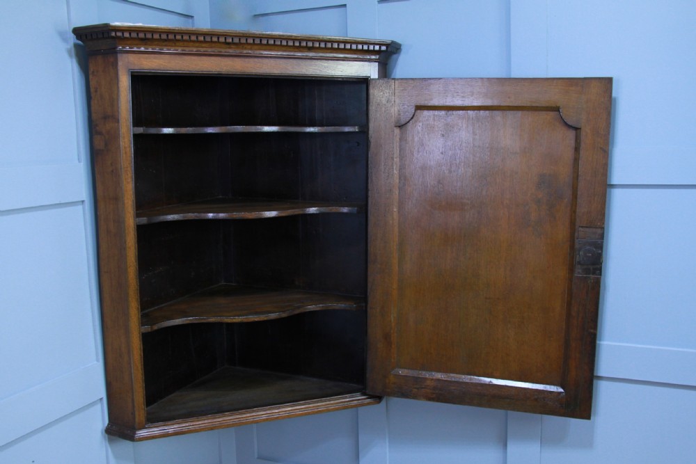 Antique Georgian Oak Inlaid Corner Wall Hanging Cupboard Cabinet Drinks C1825 View X