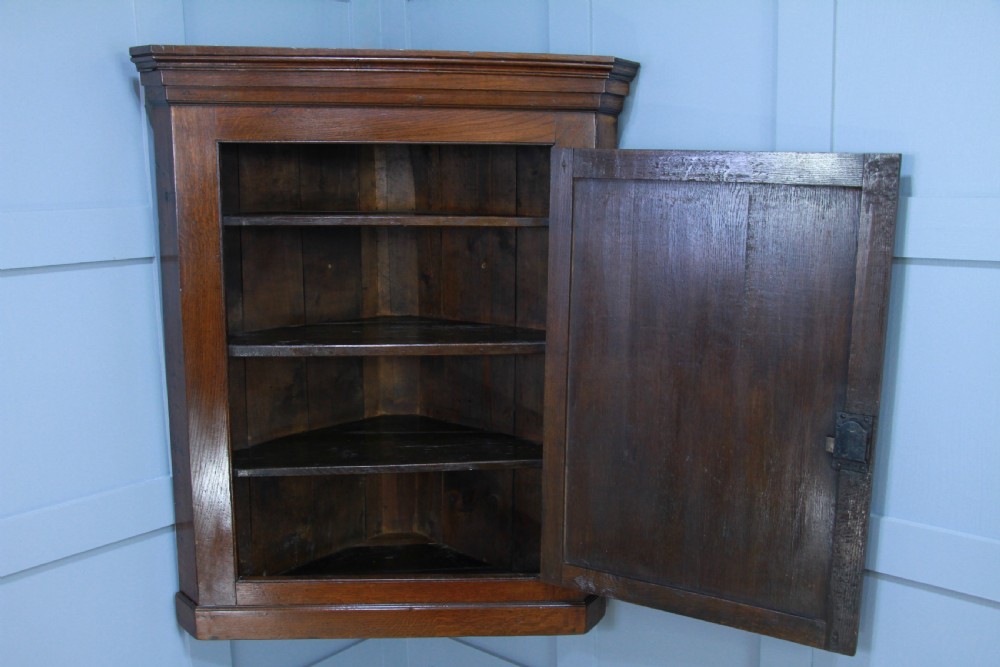 Antique Georgian Oak Large Corner Wall Hanging Cupboard Cabinet Drinks C1830 View V