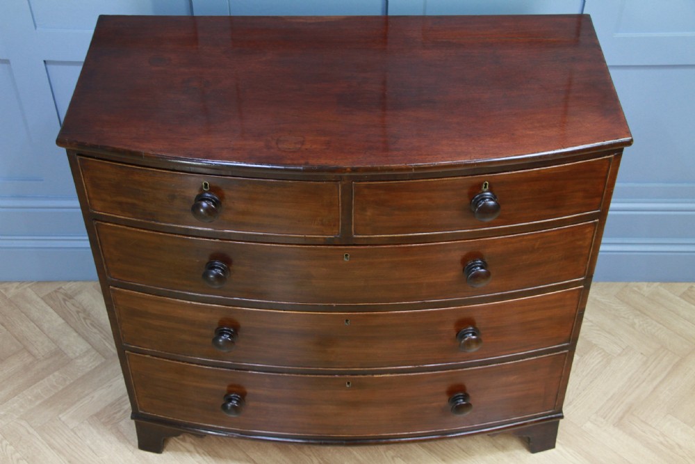 Antique Original Georgian Large Bow Front Solid Mahogany Chest of 5 Drawers 1830 View IV