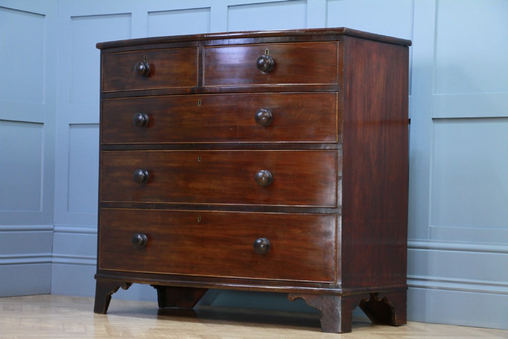 Antique Original Georgian Large Bow Front Solid Mahogany Chest of 5 Drawers 1830 View VI