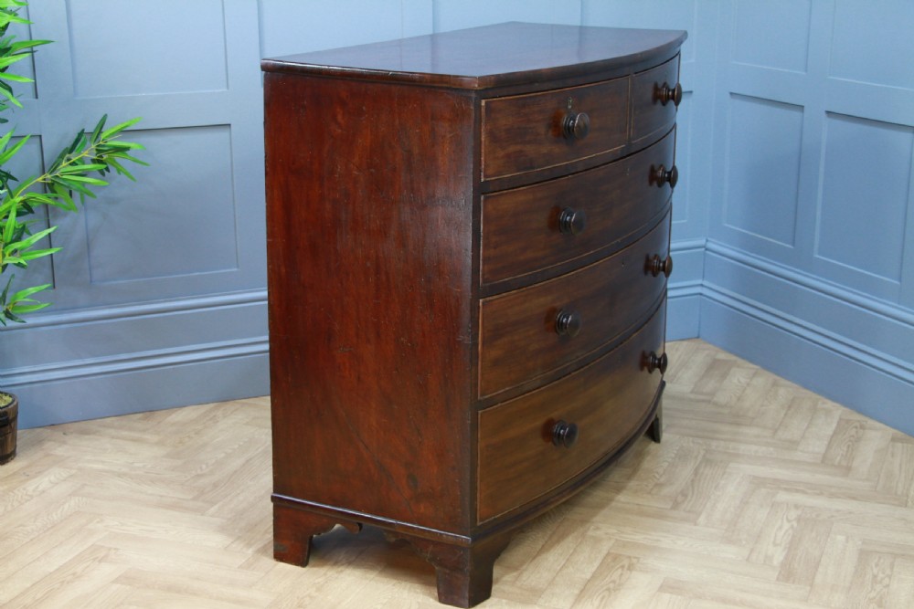 Antique Original Georgian Large Bow Front Solid Mahogany Chest of 5 Drawers 1830 View VIII
