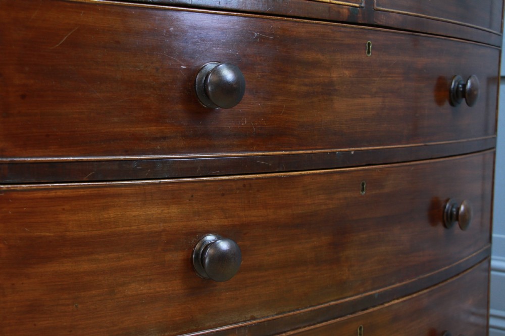 Antique Original Georgian Large Bow Front Solid Mahogany Chest of 5 Drawers 1830 View IX