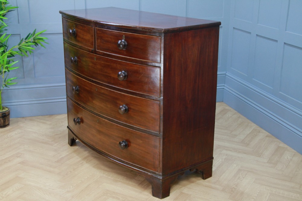 Antique Original Georgian Large Bow Front Solid Mahogany Chest of 5 Drawers 1830 View XI