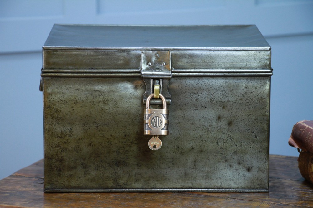 Antique MILNERS Fire Resisting Small Deed Chest Restored Vintage Book Safe Box View II