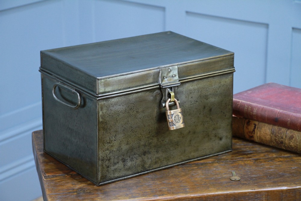 Antique MILNERS Fire Resisting Small Deed Chest Restored Vintage Book Safe Box View IV