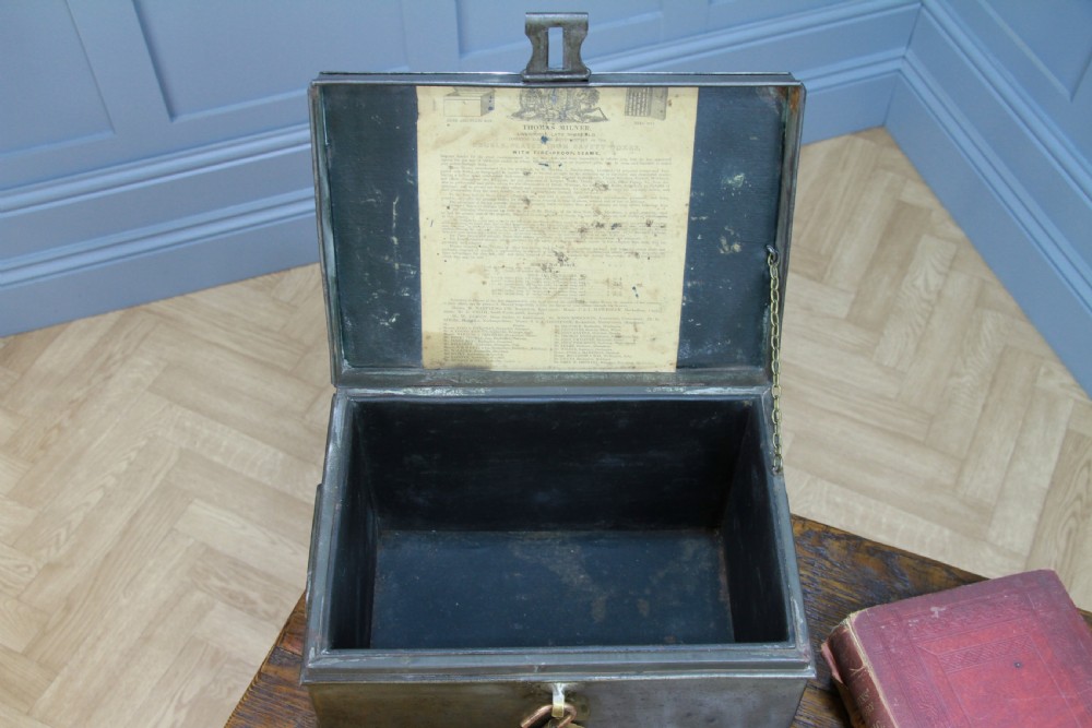 Antique MILNERS Fire Resisting Small Deed Chest Restored Vintage Book Safe Box View VI