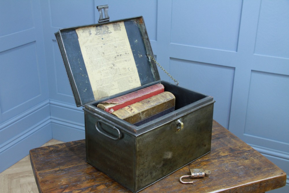 Antique MILNERS Fire Resisting Small Deed Chest Restored Vintage Book Safe Box View XI