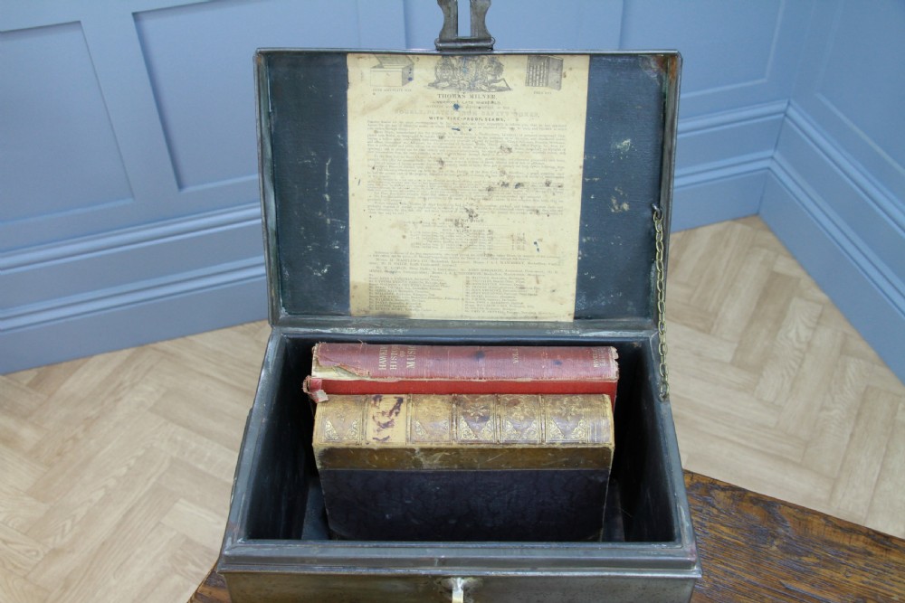 Antique MILNERS Fire Resisting Small Deed Chest Restored Vintage Book Safe Box View XII