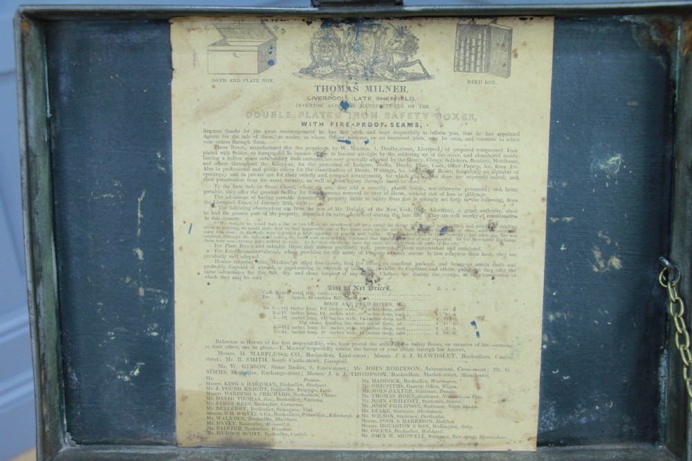 Antique MILNERS Fire Resisting Small Deed Chest Restored Vintage Book Safe Box View XV