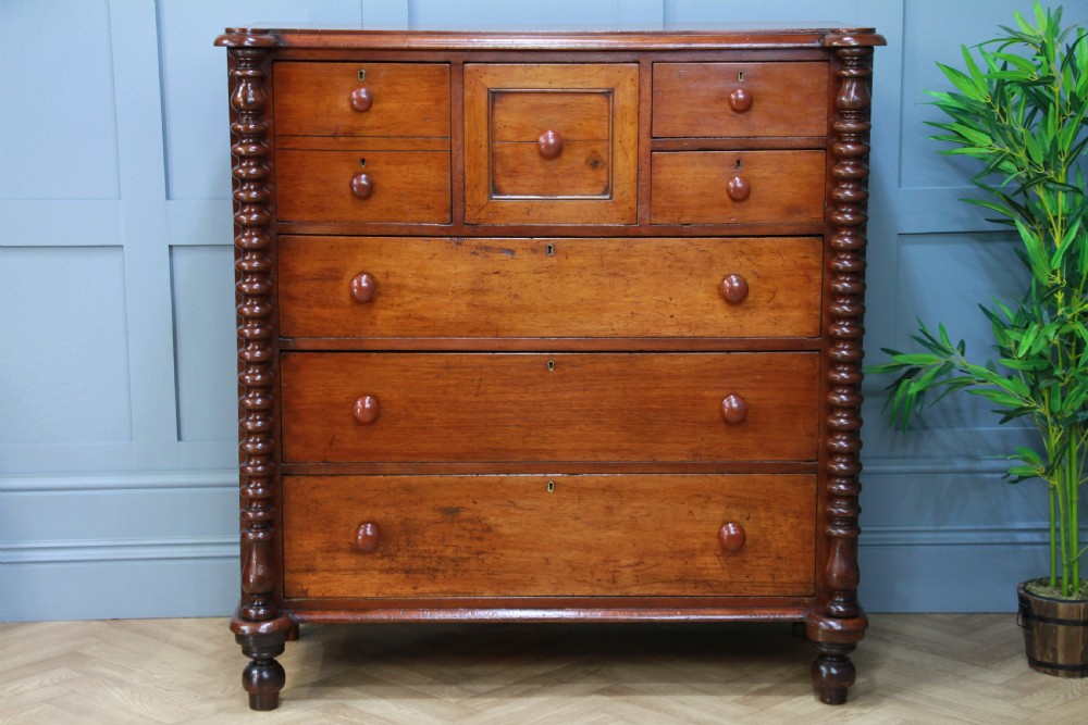 Original Antique Victorian Bobbin Turned Mahogany Scottish Chest of 7 Drawers View III
