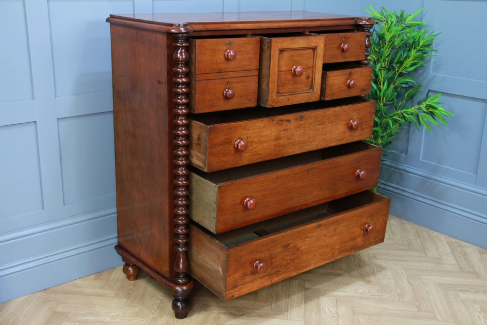 Original Antique Victorian Bobbin Turned Mahogany Scottish Chest of 7 Drawers View IV