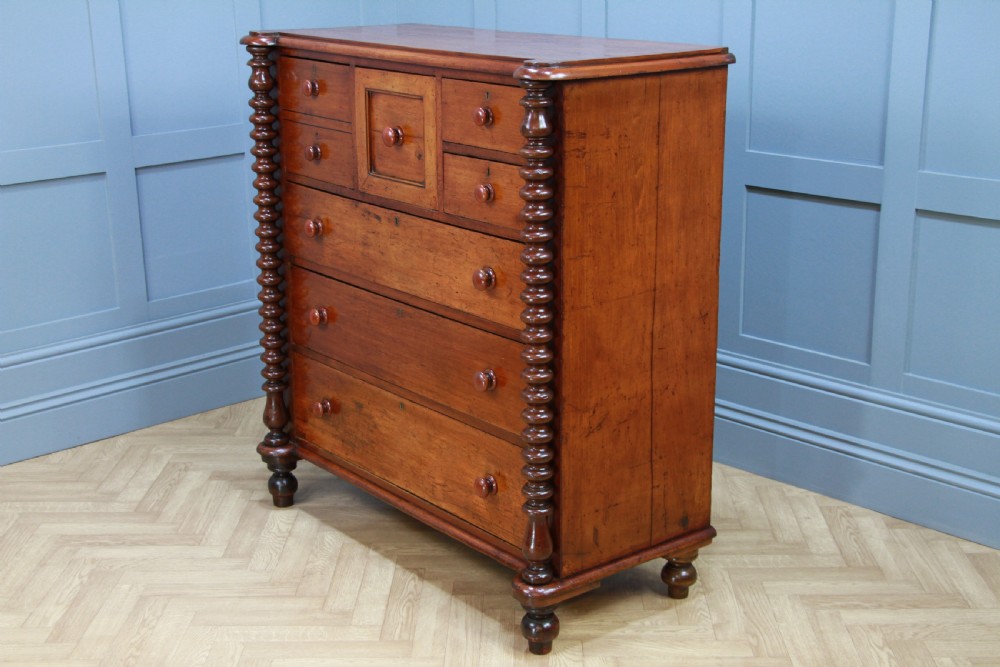 Original Antique Victorian Bobbin Turned Mahogany Scottish Chest of 7 Drawers View V