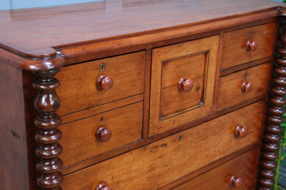 Original Antique Victorian Bobbin Turned Mahogany Scottish Chest of 7 Drawers View VI