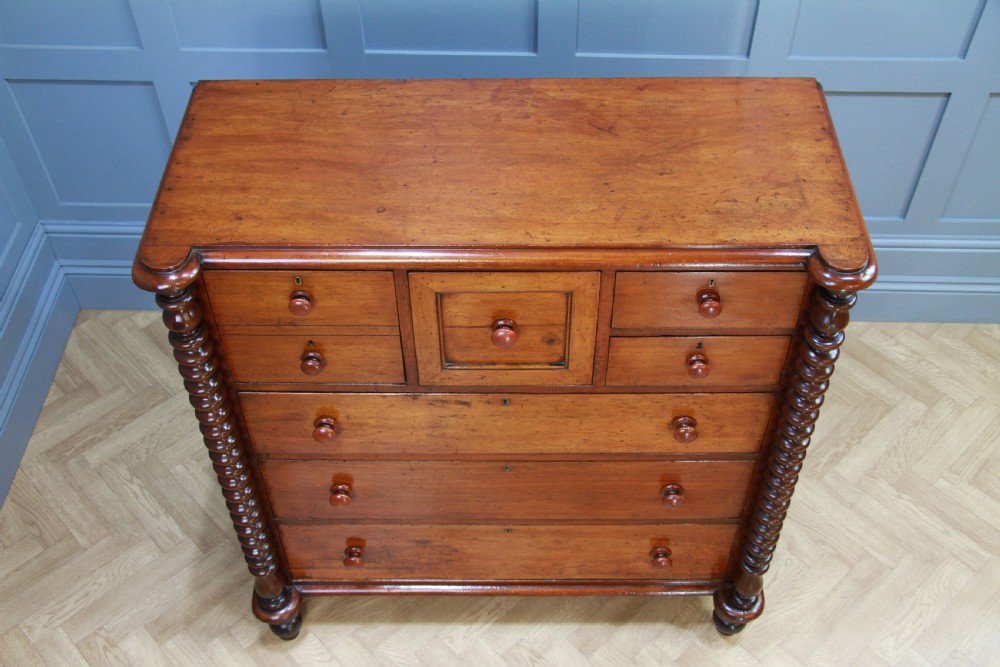 Original Antique Victorian Bobbin Turned Mahogany Scottish Chest of 7 Drawers View VII