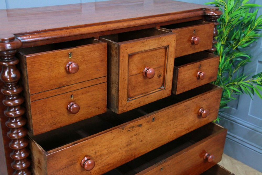Original Antique Victorian Bobbin Turned Mahogany Scottish Chest of 7 Drawers View VIII