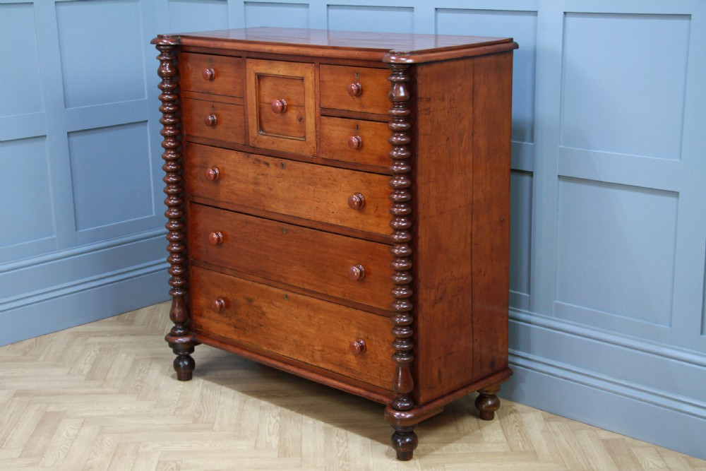 Original Antique Victorian Bobbin Turned Mahogany Scottish Chest of 7 Drawers View X