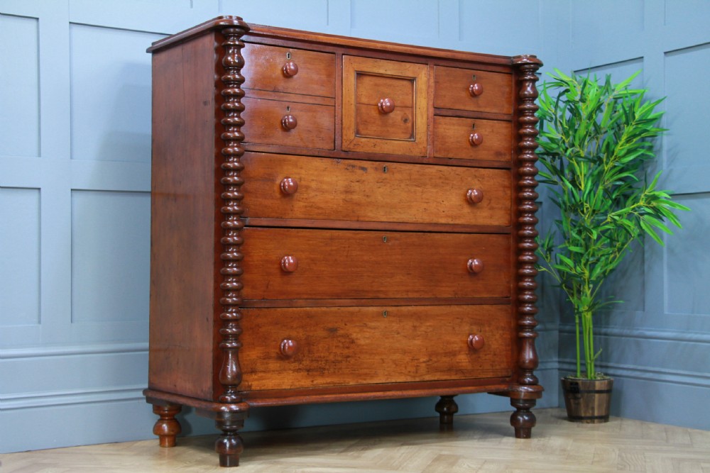 Original Antique Victorian Bobbin Turned Mahogany Scottish Chest of 7 Drawers View XI