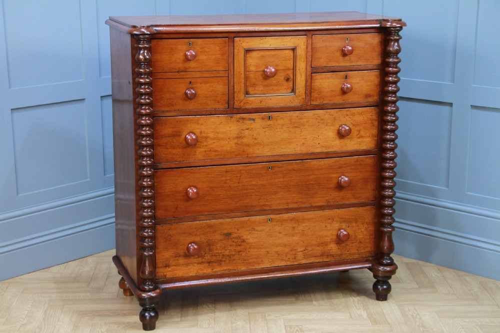 Original Antique Victorian Bobbin Turned Mahogany Scottish Chest of 7 Drawers View XII