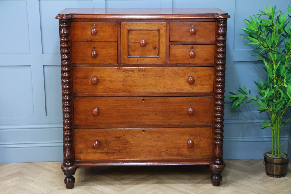Original Antique Victorian Bobbin Turned Mahogany Scottish Chest of 7 Drawers View XIII