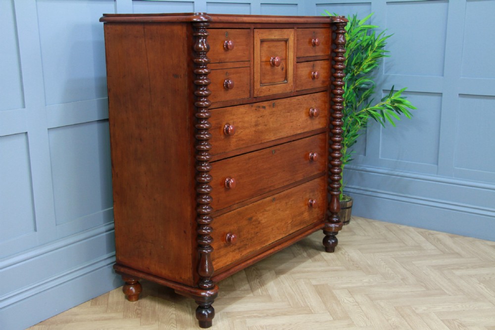 Original Antique Victorian Bobbin Turned Mahogany Scottish Chest of 7 Drawers View XIV