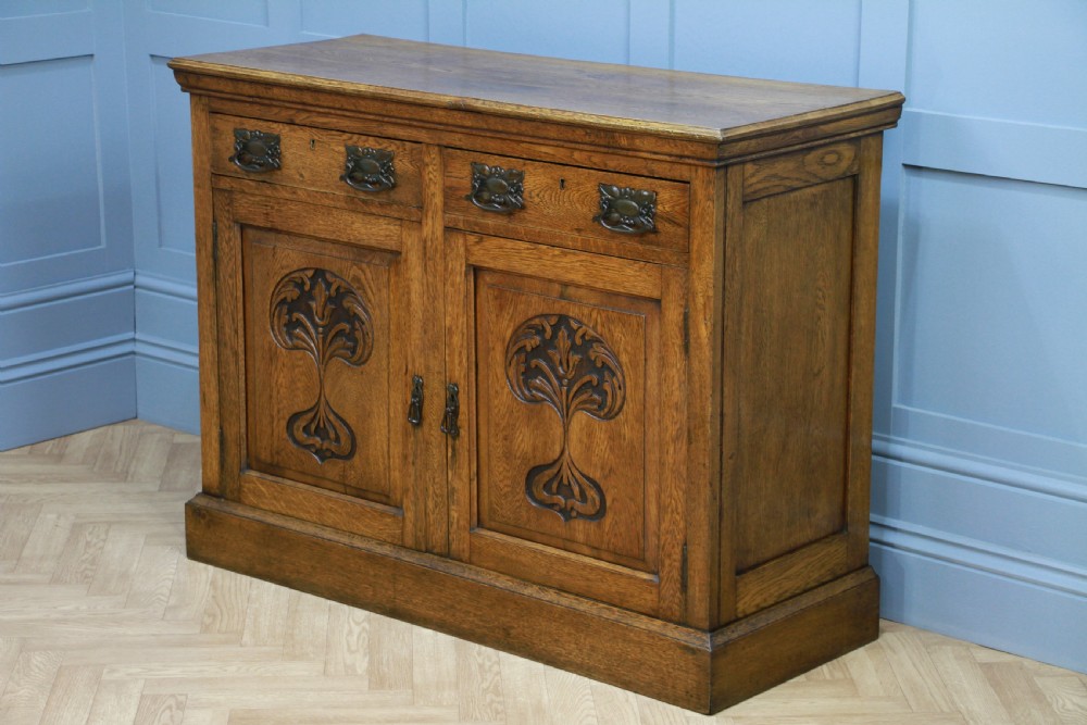 Original Antique Edwardian Art Nouveau Solid Meduim Oak Carved Sideboard C1915 View VII