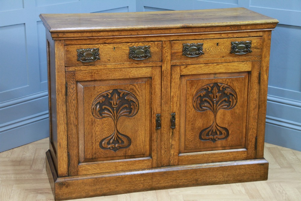 Original Antique Edwardian Art Nouveau Solid Meduim Oak Carved Sideboard C1915