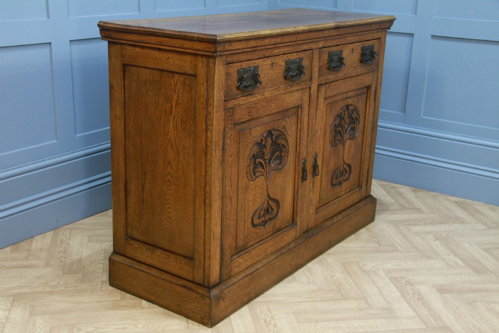 Original Antique Edwardian Art Nouveau Solid Meduim Oak Carved Sideboard C1915 View X