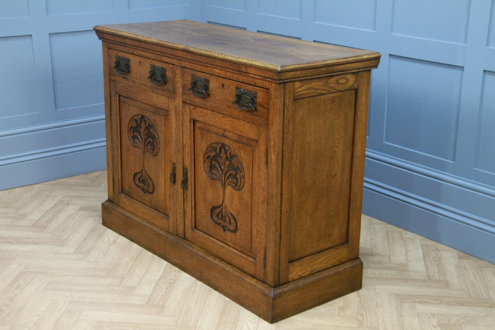 Original Antique Edwardian Art Nouveau Solid Meduim Oak Carved Sideboard C1915 View XI
